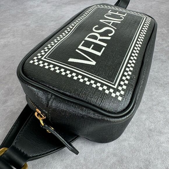 VERSACE Grained Calfskin 90's Logo Belt Bag Black - Picture 5 of 13